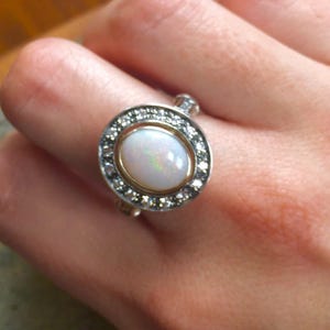 Opal Ring, Natural Opal Ring, Australian Opal, Vintage Opal Ring, October Birthstone, Antique Ring, Big Solitaire Ring, Sterling Silver Ring image 6