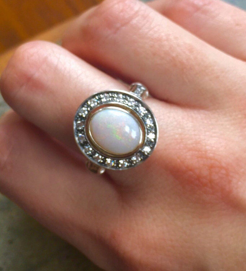 Opal Ring, Natural Opal Ring, Australian Opal, Vintage Opal Ring, October Birthstone, Antique Ring, Big Solitaire Ring, Sterling Silver Ring image 6
