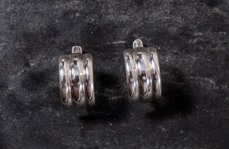 Half Hoop Earrings, Statement Earrings, 925 Silver Earrings, Unique Earrings, Artistic Earrings, Boho Earrings, Triple Earrings, Large Studs image 3