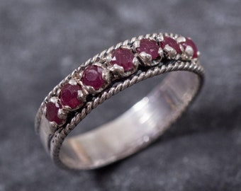 Ruby Band, Natural Ruby, Vintage Band, Half Eternity Band, Ruby Ring, Vintage Rings, July Birthstone, Half Eternity Ring, Solid Silver Ring