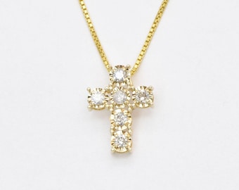 Diamond Cross Necklace, Natural Diamond Pendant, Solid 14k Gold Diamond Necklace, Dainty Christian Pendant, Small Cross Pendant, Adina Stone