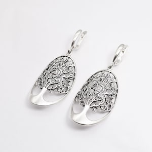 Pendientes de plata con forma de árbol, pendientes del árbol de la vida, pendientes artísticos, pendientes largos, pendientes artesanales de plata, pendientes vintage, pendientes de plata