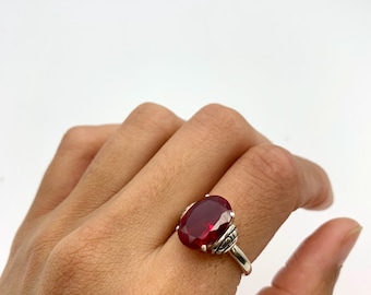 Red Ruby Ring, Created Ruby Ring, Red Tribal Ring, Large Ruby Ring, July Birthstone Ring, Ruby Statement Ring, Vintage Ring, Adina Stone