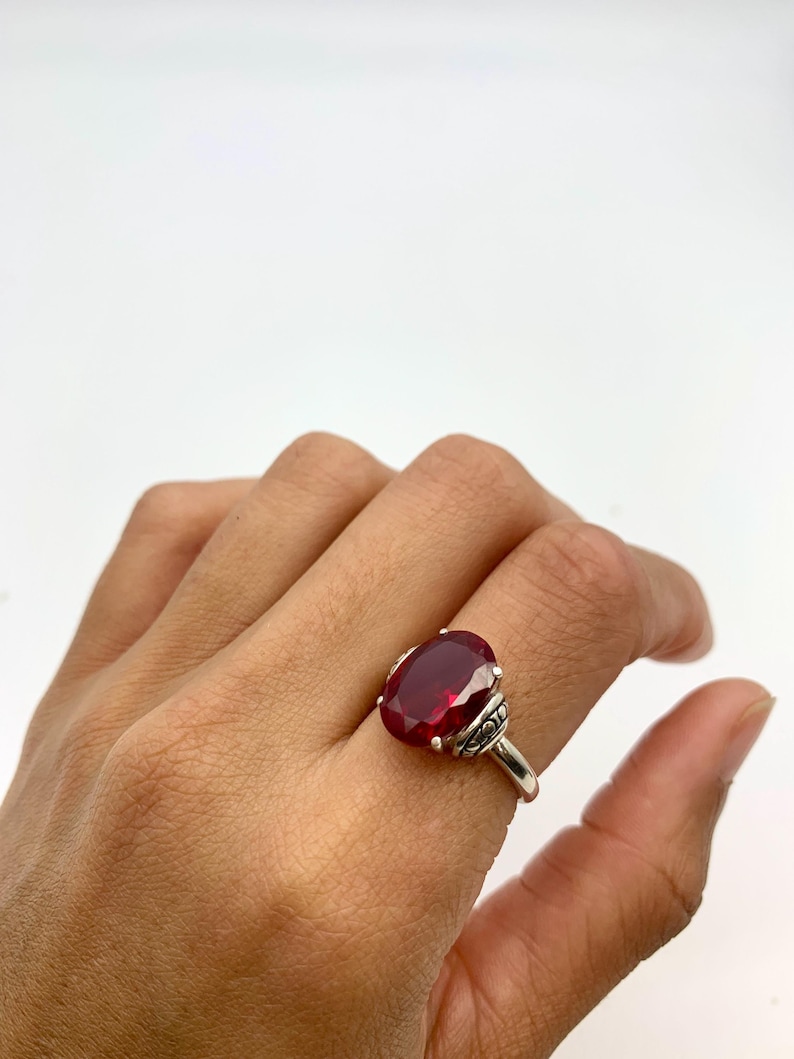 Red Ruby Ring, Created Ruby Ring, Red Tribal Ring, Large Ruby Ring, July Birthstone Ring, Ruby Statement Ring, Vintage Ring, Adina Stone image 1