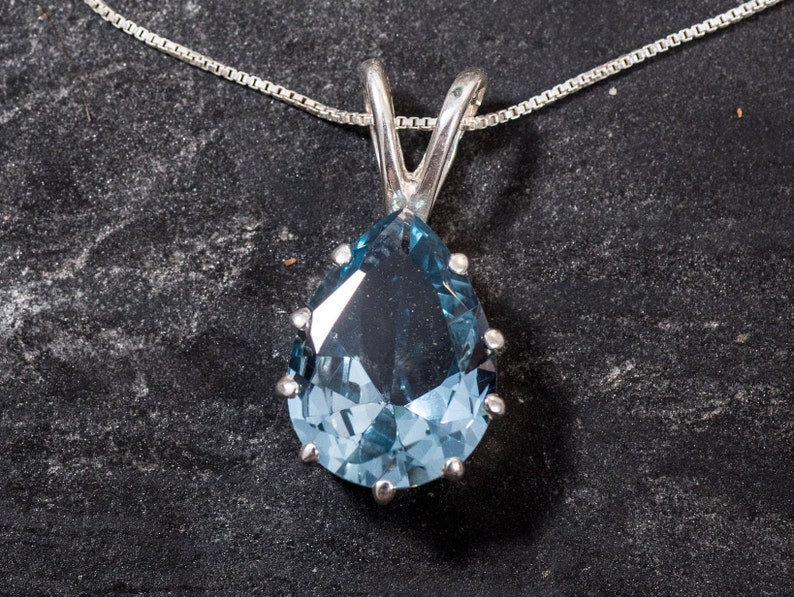 Aquamarine Pendant Teardrop Pendant Created Aquamarine Aqua Etsy UK