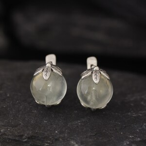 Prehnite Earrings, Natural Prehnite, May Birthstone, Green Leaf Earrings, Flower Earrings, Art Nouveau Earrings, Silver Earrings, May Studs image 7