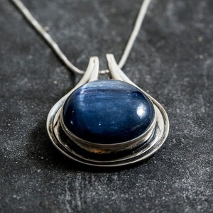 Kyanite Pendant, Natural Kyanite, Blue Kyanite Pendant, Round Pendant, African Kyanite, Large Stone Pendant, Solid Silver Pendant, Kyanite image 3