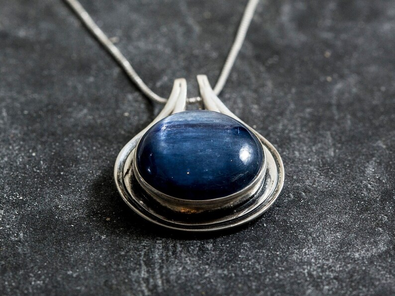Kyanite Pendant, Natural Kyanite, Blue Kyanite Pendant, Round Pendant, African Kyanite, Large Stone Pendant, Solid Silver Pendant, Kyanite image 3