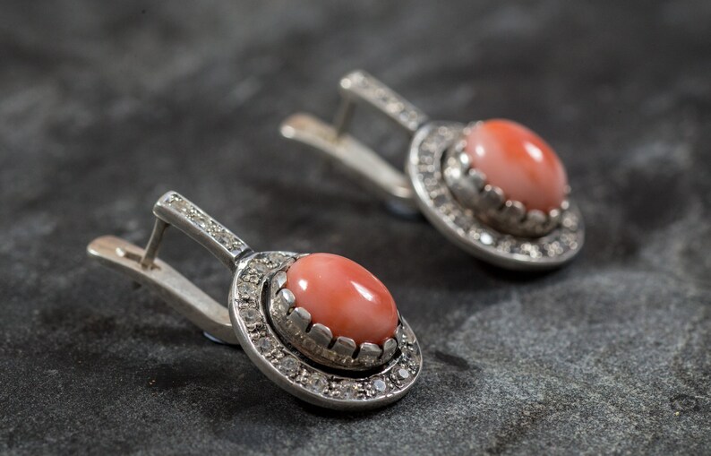Angel Skin Coral March Birthstone Coral Earrings Silver Earrings Vintage Earrings Natural Coral Earrings Pink Coral Earrings Coral