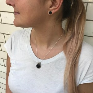 Onyx Pendant, Black Onyx Pendant, Goth Pendant, Natural Onyx, Round Pendant, Black Gemstone, Stone Pendant , Solid Silver, Silver Pendant