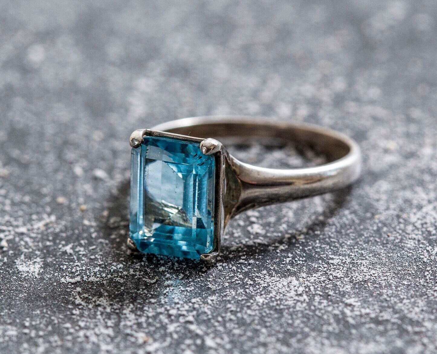 Square Ring Blue Topaz Ring Natural Blue Topaz Vintage | Etsy UK