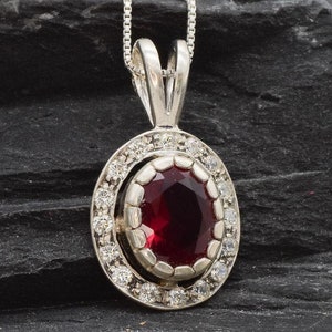 Ruby Pendant, Created Ruby, Antique Ruby Pendant, Vintage Ruby Pendant, Victorian Pendant, Red Diamond Pendant, Red Oval Pendant, 925 Silver image 7