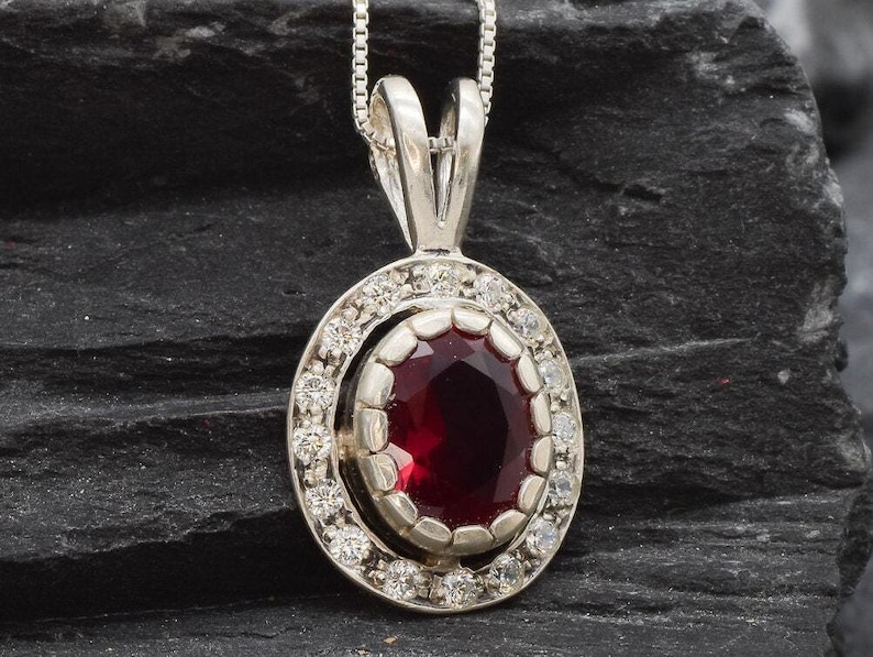 Ruby Pendant, Created Ruby, Antique Ruby Pendant, Vintage Ruby Pendant, Victorian Pendant, Red Diamond Pendant, Red Oval Pendant, 925 Silver image 7