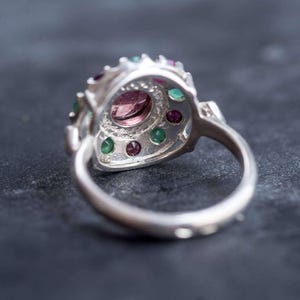 Pink Tourmaline Ring, Natural Emerald Ring, Natural Ruby Ring, Vintage Silver Ring, Victorian Ring, Pink Vintage Ring, Pink Tourmaline, Ruby image 9