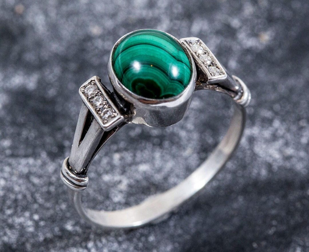 Malachite Ring, Natural Malachite Ring, Vintage Rings, Green