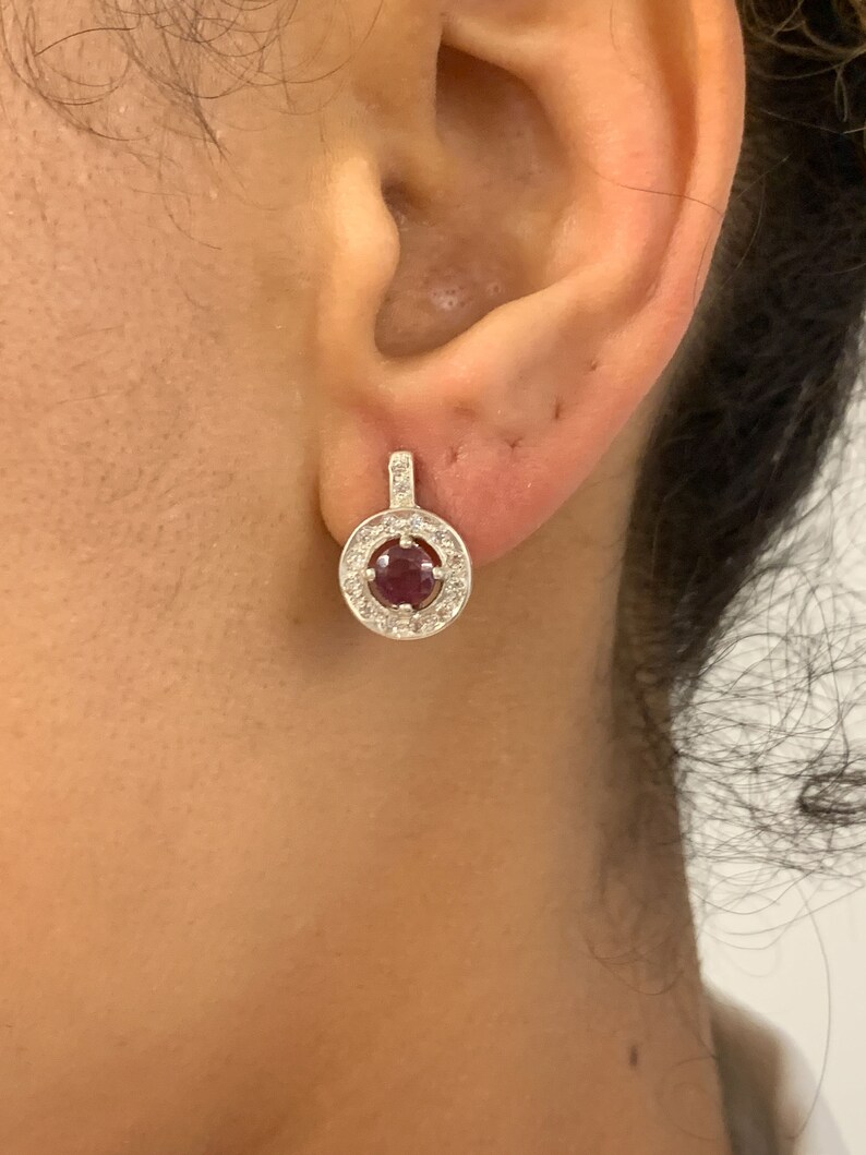 Natural Sapphire Earrings, Natural Sapphire, September Birthstone, Vintage Earrings, Sapphire Earrings, Round Earrings, 925 Silver, Sapphire image 2