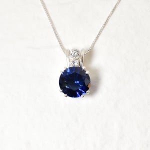 Sapphire Pendant, Created Sapphire, Royal Blue Pendant, Blue Diamond Pendant, Round Pendant, Vintage Pendant, Solid Silver Pendant, Sapphire