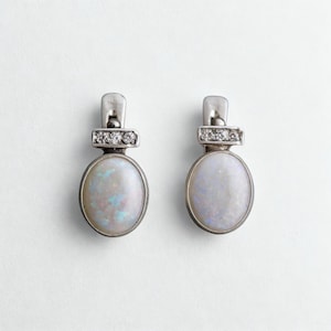 Silver Opal Earrings, Natural Opal, Opal Stud Earrings, October Birthstone Earrings, Sterling Silver Opal Earrings, Antique Earrings