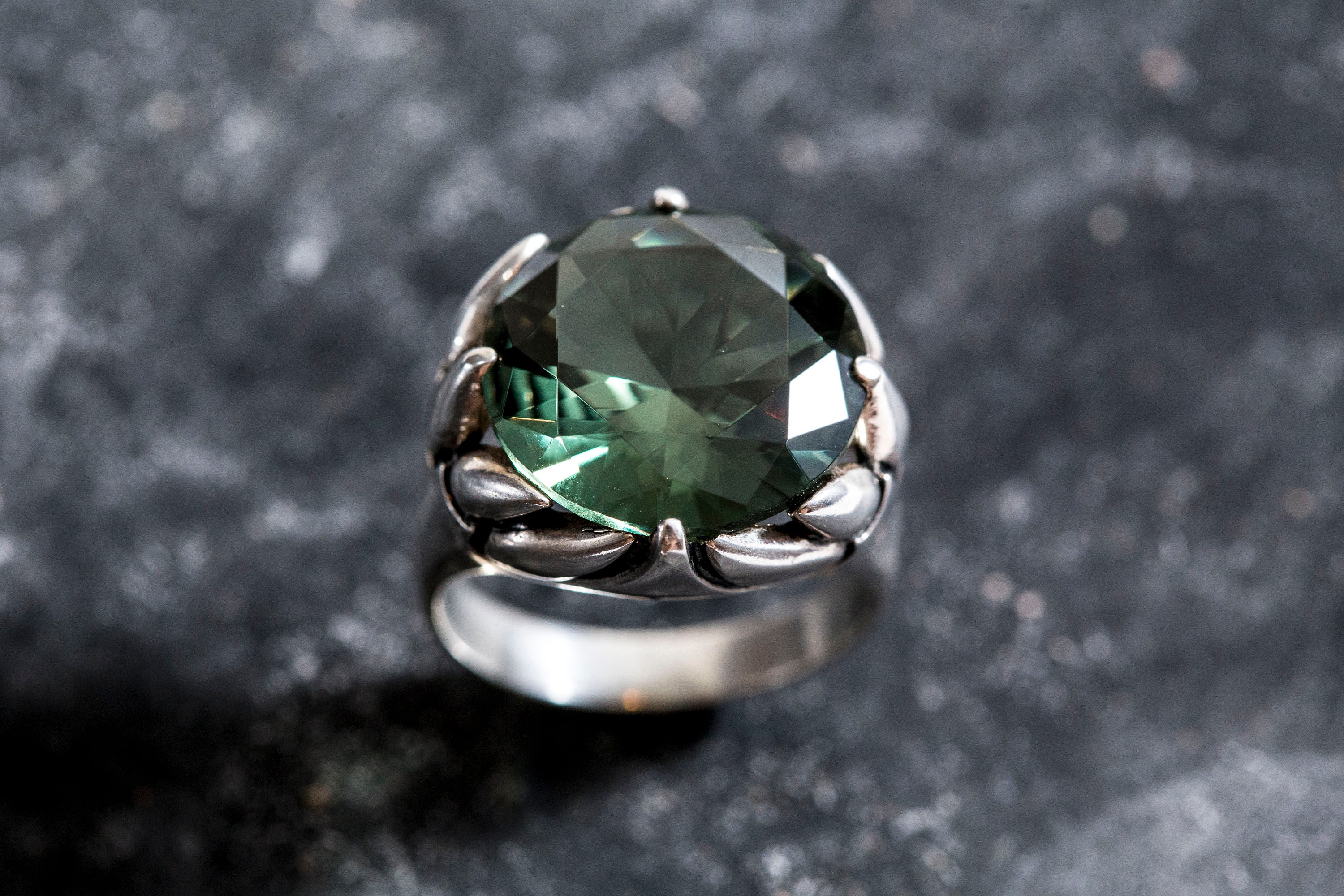 Large Green Ring Green Diamond Ring Vintage Rings Created Etsy
