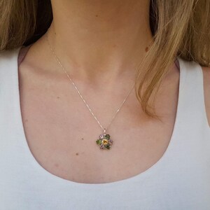Tourmaline Pendant, Natural Tourmaline, October Pendant, Flower Pendant, Multicolor Pendant, October Birthstone, Flower Vintage Pendant