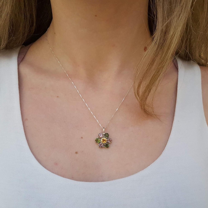 Tourmaline Pendant, Natural Tourmaline, October Pendant, Flower Pendant, Multicolor Pendant, October Birthstone, Flower Vintage Pendant