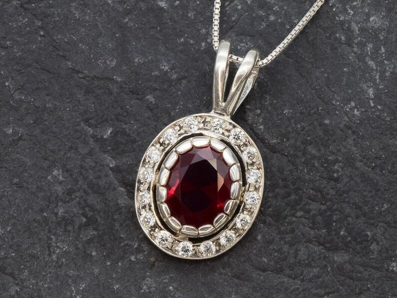 Ruby Pendant, Created Ruby, Antique Ruby Pendant, Vintage Ruby Pendant, Victorian Pendant, Red Diamond Pendant, Red Oval Pendant, 925 Silver image 3