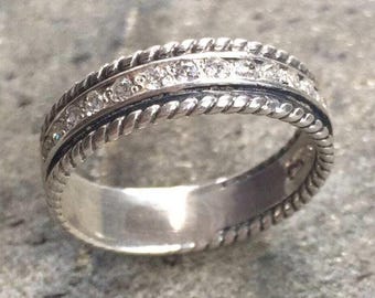 Diamond Band, CZ Diamonds, Eternity Ring, Diamond Eternity Ring, Promise Ring, Vintage Band, Vintage Wedding Band, Solid Silver, Silver Band