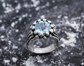 Statement Ring, Blue Topaz Ring, Natural Blue Topaz, Topaz Ring, December Birthstone, Unique Ring, Blue Ring, Solid Silver Ring, Blue Topaz