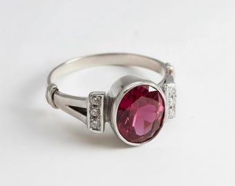 Anillo de rubí, rubí creado, anillo antiguo rojo, anillo vintage, anillo ovalado rojo, anillo de rubí rojo, anillo de propuesta, anillo de compromiso, anillo de plata maciza