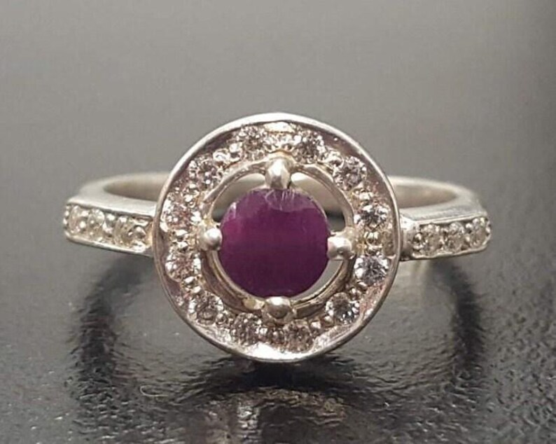 Ruby Ring, Natural Ruby Ring, July Birthstone, Cluster Ring, Red Vintage Ring, Red Ruby Ring, Genuine Ruby Ring, July Ring, 925 Silver Ring image 7