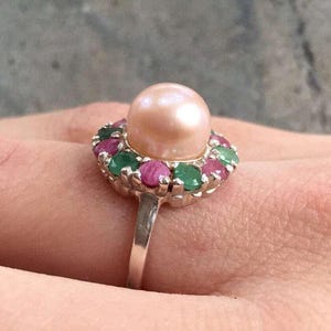 Vintage Pearl Ring, Pearl Ring, Emerald Ring, Vintage Rings, Birthstone Ring, Ruby Ring, Vintage Emerald Ring, Cream Pearl, Vintage Ruby image 2