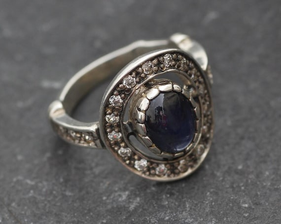 Vintage Sapphire Ring, Natural Sapphire, Blue Oval Ring, Blue Vintage Ring, Blue Cocktail Ring, Solid Silver Ring, Gift For Her, Adina Stone