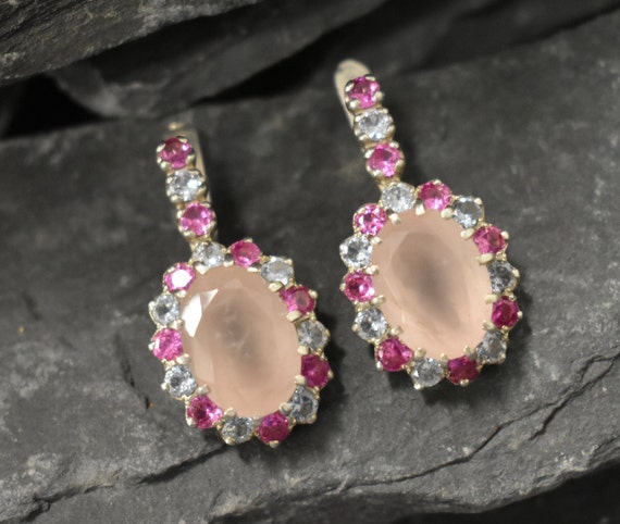 Rose Quartz Earrings, Natural Rose Quartz, January Birthstone, Multistone  Earrings, Pink Vintage Earrings, Quartz Earrings, Silver Earrings - Etsy