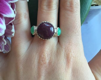 Ruby Ring, Natural Ruby Ring, Natural Chrysoprase, Red Bohemian Ring, July Ring, Red Statement Ring, July Birthstone, Solid Silver Ring