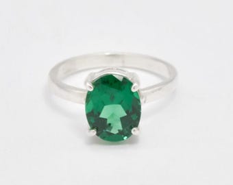 Emerald Vintage Ring, Emerald Ring, Created Emerald, Promise Ring, Green Emerald Ring, Green Diamond Ring, Solitaire Ring, Solid Silver Ring