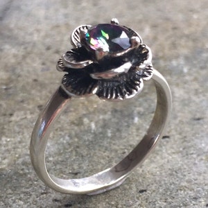 Flower Ring, Mystic Topaz Ring, Natural Topaz, Vintage Flower Ring, Topaz Flower Ring, December Birthstone, Solid Silver Ring, Silver Flower image 1