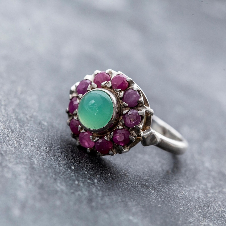 Ruby Ring, Antique Ruby Ring, Natural Ruby, Chrysoprase Ring, Natural Chrysoprase, Australian Chrysoprase, Vintage Rings, Solid Silver Ring image 3