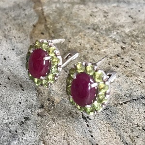 Ruby Earrings, Natural Ruby, July Birthstone, 2 Carat Ruby, Peridot Earrings, Natural Peridot, August Birthstone, Victorian Earrings, Ruby image 6