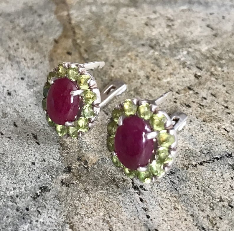 Ruby Earrings, Natural Ruby, July Birthstone, 2 Carat Ruby, Peridot Earrings, Natural Peridot, August Birthstone, Victorian Earrings, Ruby image 6