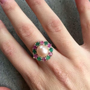 Vintage Pearl Ring, Pearl Ring, Emerald Ring, Vintage Rings, Birthstone Ring, Ruby Ring, Vintage Emerald Ring, Cream Pearl, Vintage Ruby image 3