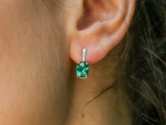 Small Emerald Earrings Created Emerald Stud Earrings Oval