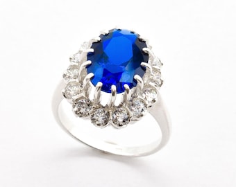 Blue Sapphire Ring, Created Sapphire, Blue Sapphire, Princess Di Ring, Royal Blue Ring, Blue Ring, Promise Ring, Anniversary Ring, Sapphire