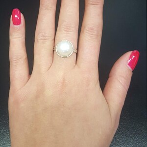Vintage Pearl Ring, Real Pearl Ring, White Pearl Ring, June Birthstone Ring, Pearl Statement Ring, Pearl Solitaire Ring, Adina Stone image 7