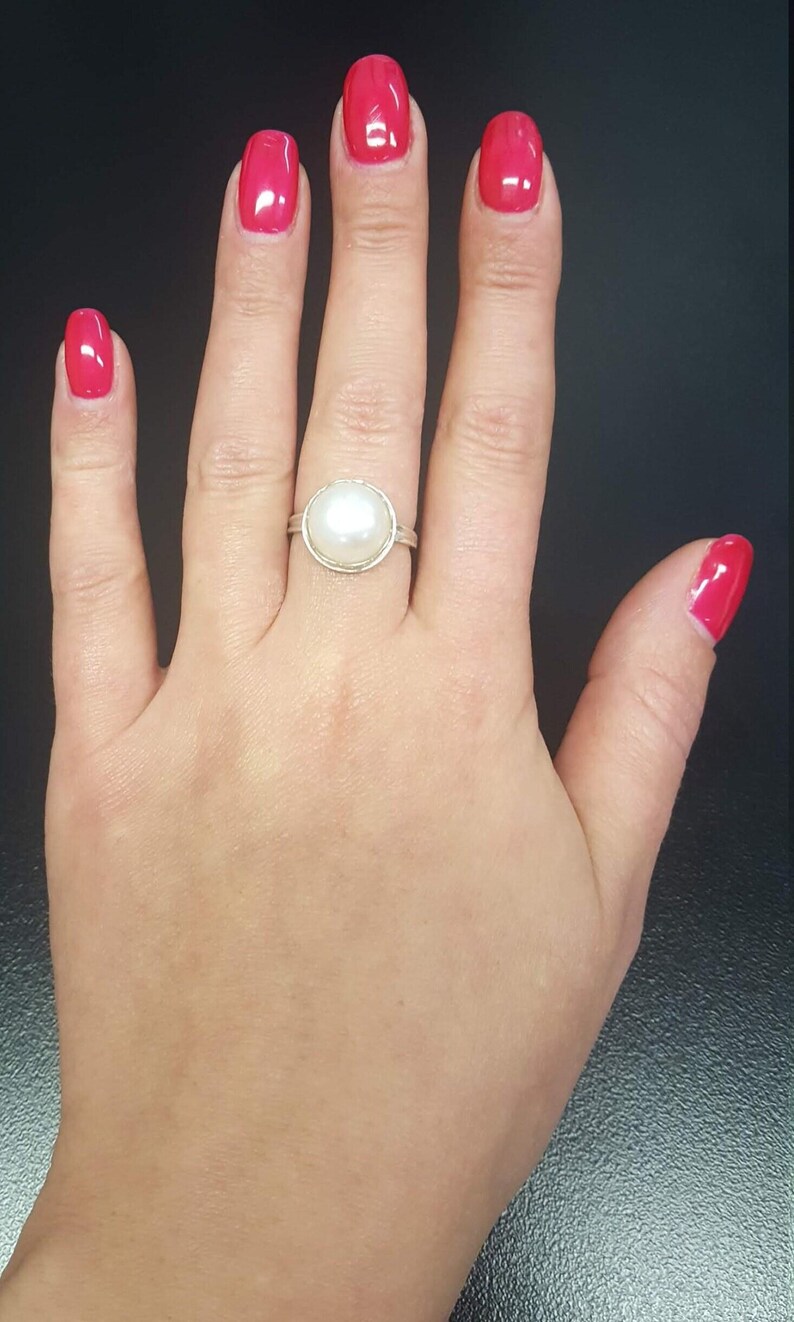 Vintage Pearl Ring, Real Pearl Ring, White Pearl Ring, June Birthstone Ring, Pearl Statement Ring, Pearl Solitaire Ring, Adina Stone image 7