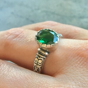 Tribal Ring, Emerald Ring, Created Emerald, Green Vintage Ring, Green Diamond Ring, Sparkly Ring, Green Emerald Ring, Sterling Silver Ring image 2