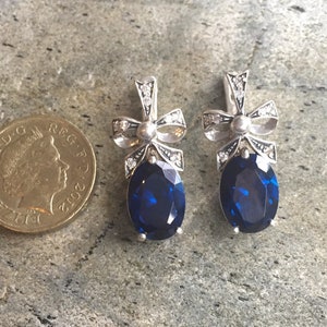 Bandörhängen, Blå safirörhängen, Skapad safir, Safirörhängen, Silverörhängen, Massivt silver, Rent silver, Blå örhängen bild 10