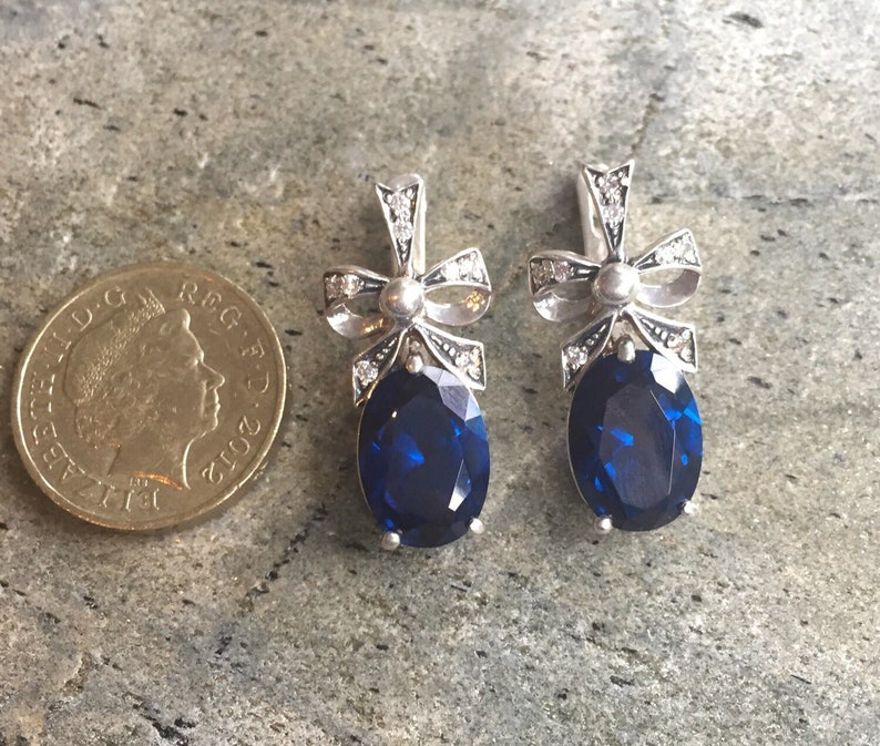 Bandörhängen, Blå safirörhängen, Skapad safir, Safirörhängen, Silverörhängen, Massivt silver, Rent silver, Blå örhängen bild 10