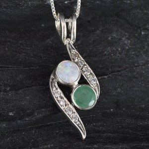 Opal Emerald Pendant, Natural Emerald, Natural Opal, Vintage Necklace, Two Stone Pendant, Bypass Pendant, Yin Yang Pendant, Sterling Silver