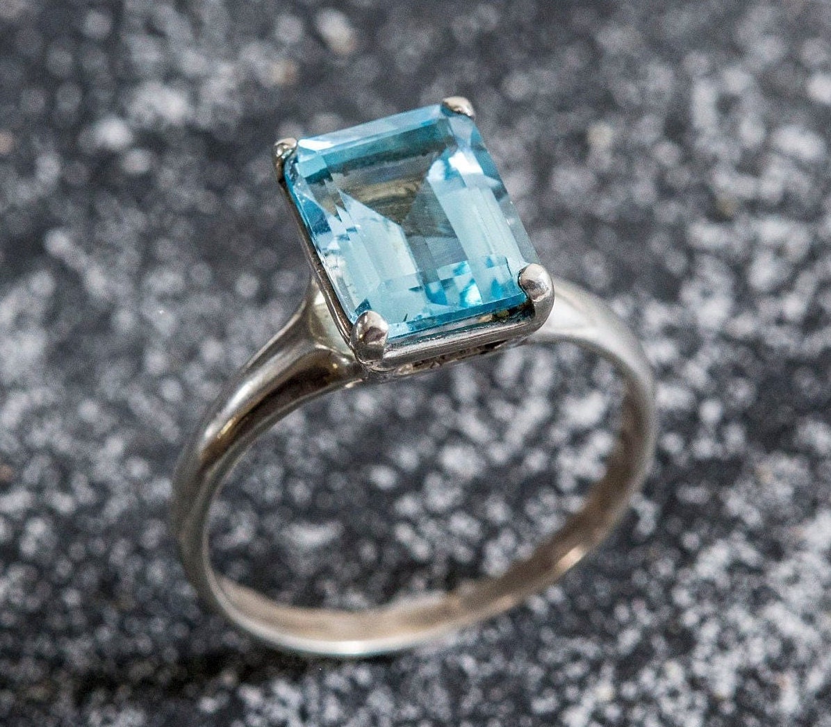 Square Ring Blue Topaz Ring Natural Blue Topaz Vintage - Etsy UK
