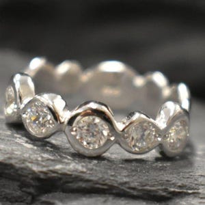White Gold Band, Diamond Band, Created Diamond, Bubble Band, Stackable Band, Dainty Ring, Bohemian Ring, Wedding Band, Solid Silver Band